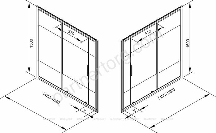 Aquanet Practic AE10-B-150H150U-CP, 00243611, шторка для ванны 150х150 см, прозрачное белое стекло