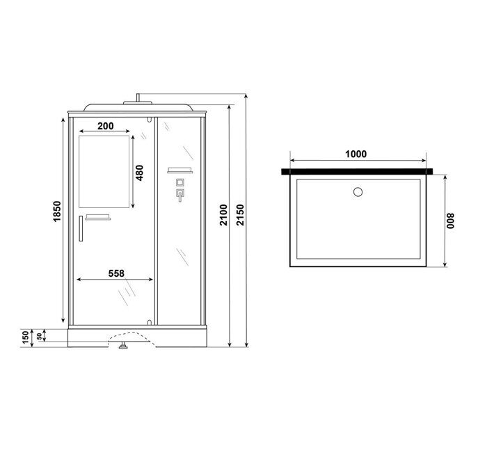 Niagara Standart ST100/80/15Q  душевая кабина  квадратная 100х80х215см, пристенно-фронтальная, низкий поддон