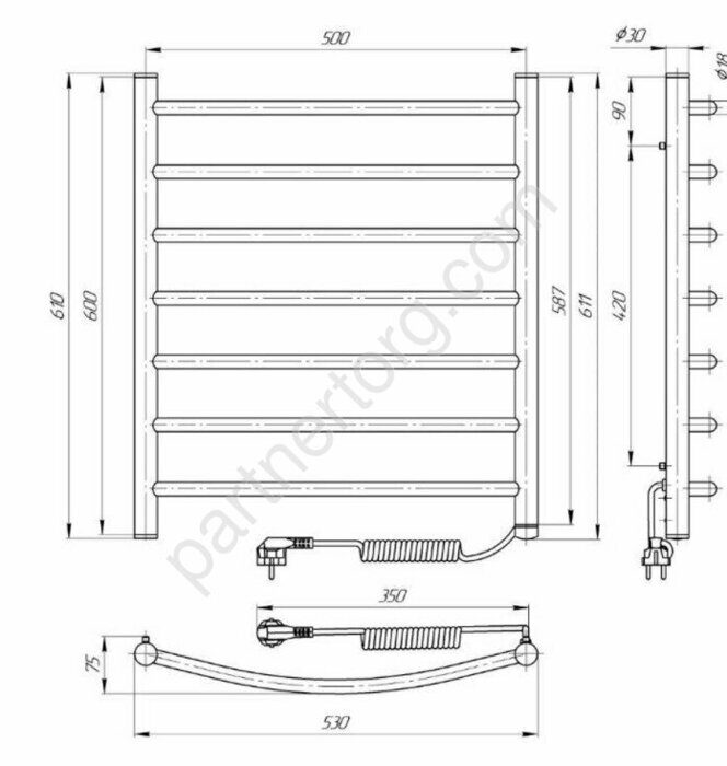 Классик ЧКЧ7 500х600 электрический полотенцесушитель черный матовый