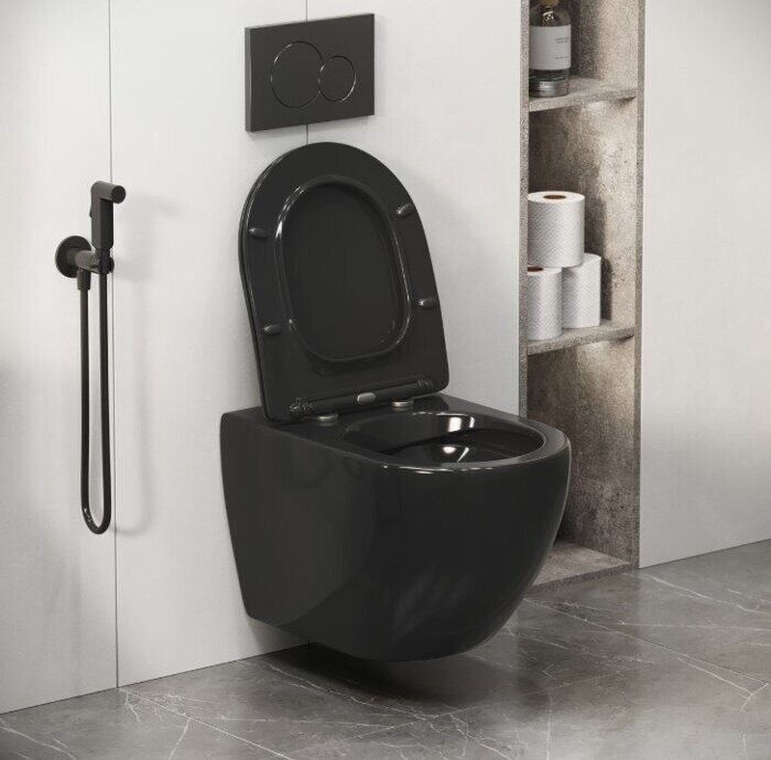 Grossman GR-4411BS подвесной безободковый унитаз черный с сидением