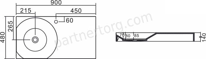 NSS-9048M раковина навесная искусственный камень, ширина 90 см