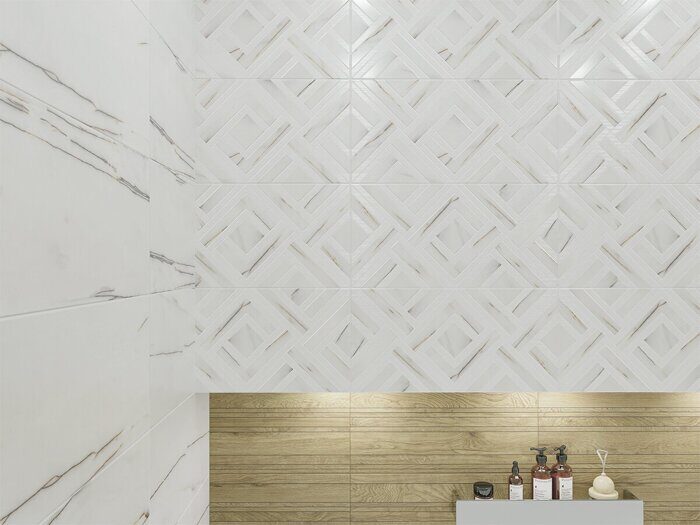 Rosso Venato Geometria настенная плитка белая матовая sugar-эффект геометрия 31х63см Azori