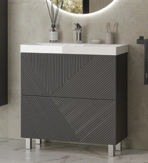 Edge 80.2Y Velvex напольная тумба графит для ванной комнаты с керамической раковиной  9696-80