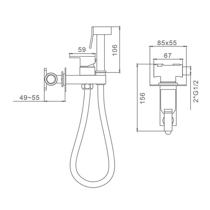 S95.52 Splenka Смеситель с гигиеническим душем встраиваемый, хром