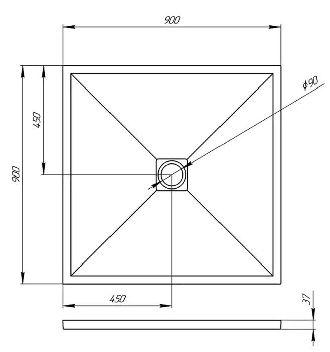 Veconi TZW20-90-R1 душевой поддон квадратный 90х90х3 см, искусственный камень