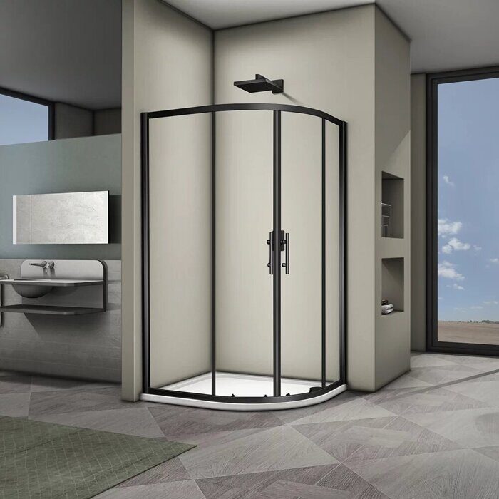 Veconi RV08B-10090-01-C3 душевой угол, 100х90x190 см, дверь раздвижная, профиль черный