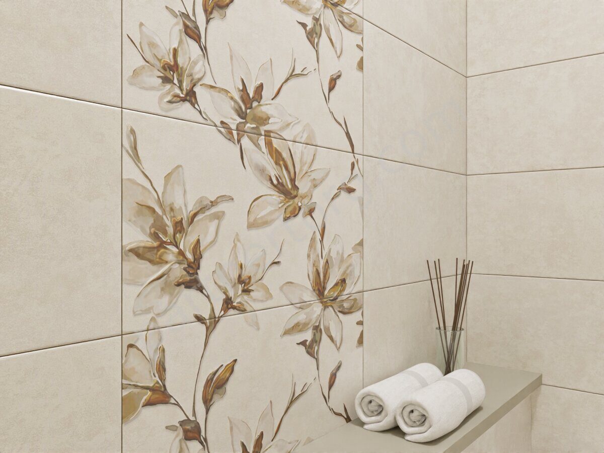 Palladio Ivory панно бежевое полуматовое цветы 63х63см Azori