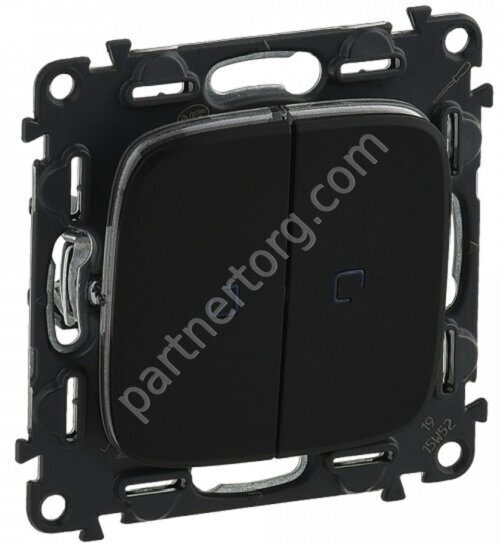 Legrand Valena Allure переключатель 2-х клавишный 10АX 250В, безвинтовые зажимы, с подсветкой, цвет антрацит