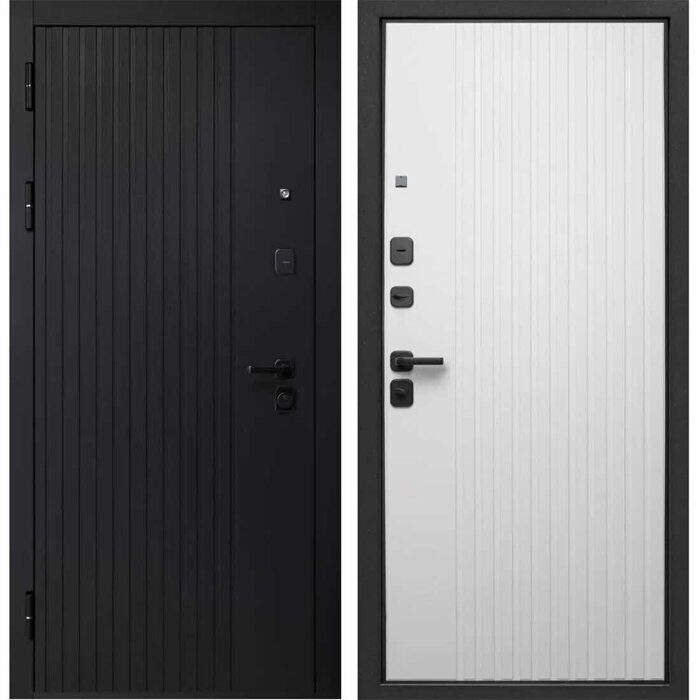 Вертикаль 9см дверь входная  стальная МДФ Сатин черный, МДФ Сатин белый