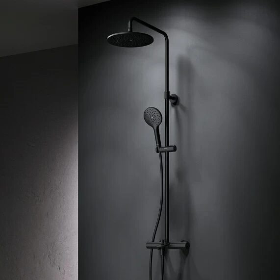 Душевая система стойка с тропическим душем термостатом, смесителем, изливом чёрный, F0780522 Like AM.PM