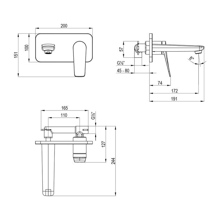 Bronx LM3726GM, смеситель для раковины встраиваемый, с донным клапаном, графит Lemark