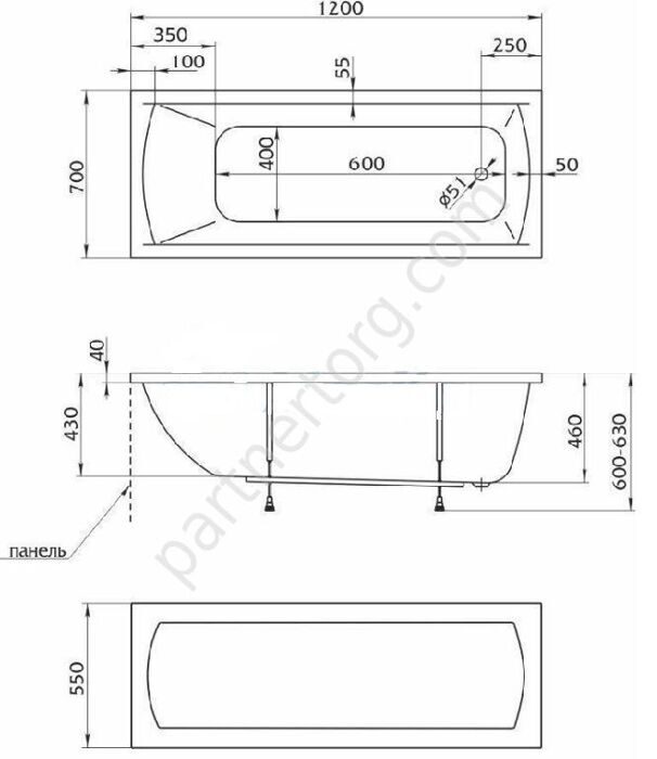 Модерн ванна акриловая 120х70 см  MarkaOne