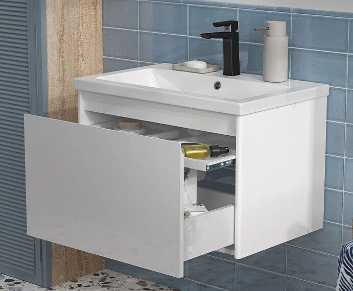 Klaufs 70.1Y Velvex подвесная тумба белая для ванной комнаты с раковиной Como 70