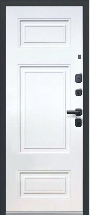 Luxor 2МДФ Куб Нео дверь входная Сатин графит,  вставка черный лакобель,  Эмалит белый