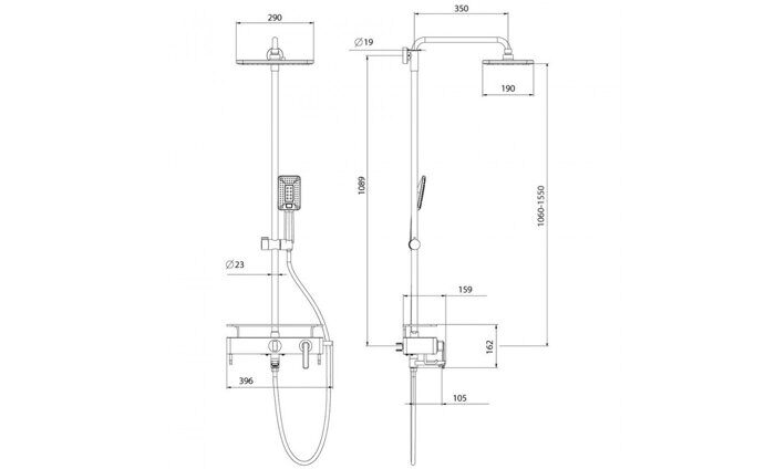 Mista LM6462WG душевая система с тропическим душем, поворотный излив, белый-золото Lemark