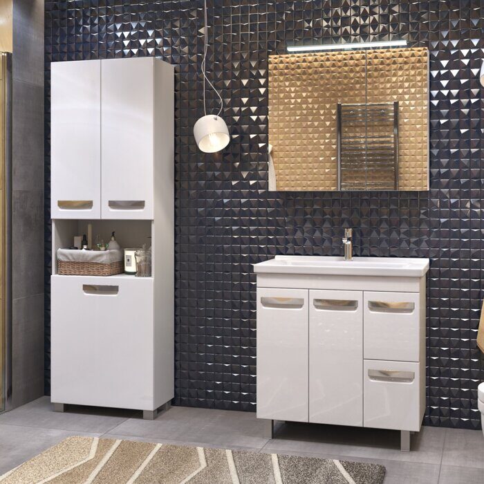 Plaza Vigo 600 напольный шкаф пенал 60 см.  с бельевой корзиной в ванную комнату