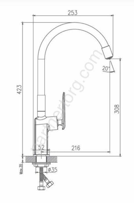 HB73548-7 Haiba смеситель для кухни высокий черный/хром