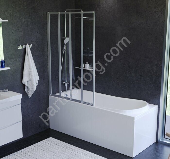 Like AM.PM шторка на борт ванны 100х140 см поворотно-складная, хром, стекло прозрачное W80BS-100-140CT