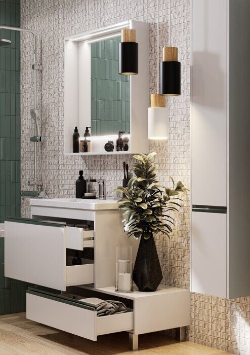 Капри 80 см тумба подвесная белая для ванной комнаты с раковиной Миранда 80 Aquaton