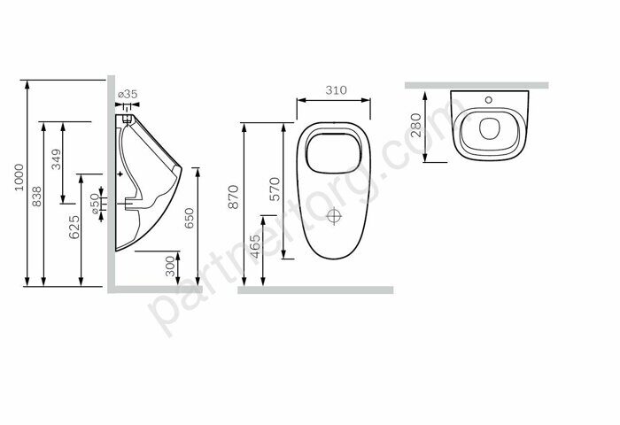 C707006WP Spirit V2.0 писсуар, внешний подвод воды, с декором