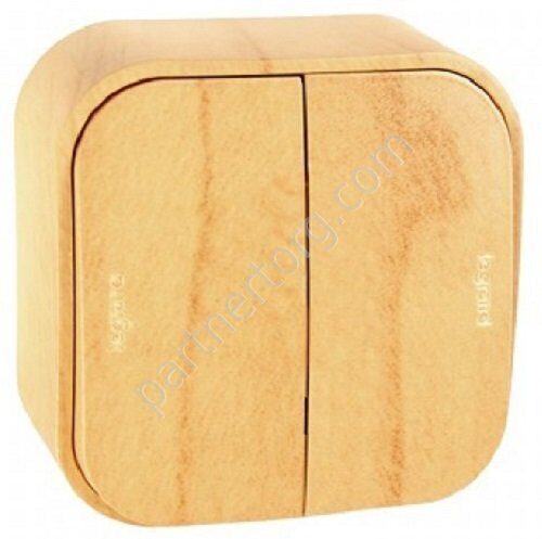 Legrand Quteo выключатель 2-х клавишный 10АX 250В, цвет светлое дерево