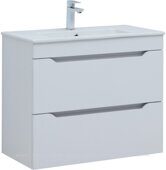 Практика 80 тумба белая матовая для ванной комнаты 2 ящика с раковиной-столешницей 80 cm (PRACTICO) Aquanet