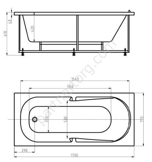 Лея ванна акриловая Aquatek 170х75см с каркасом и сливом-переливом