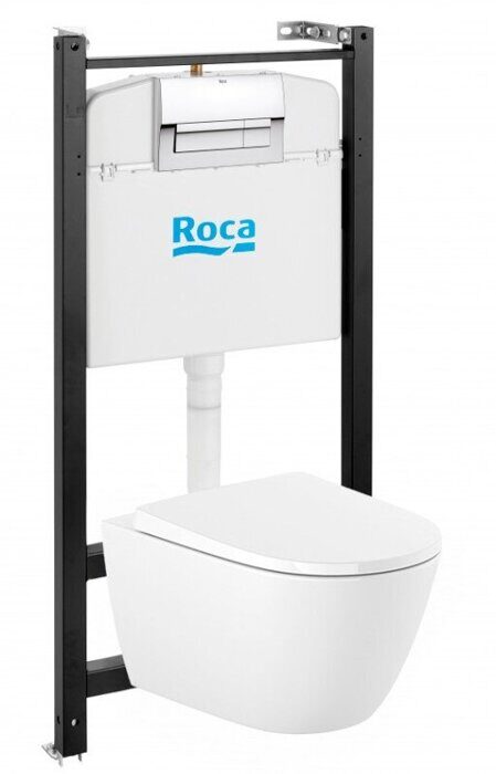Комплект инсталляции Roca ПЭК с унитазом Ona Rimless клавиша хром, сидение с микролифтом ZRU9310392