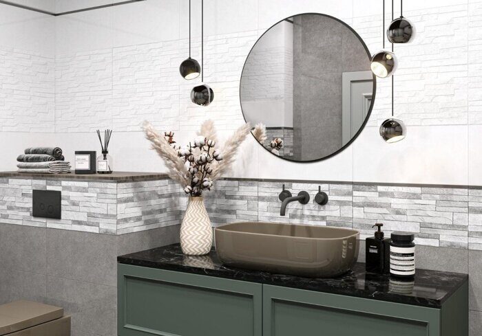 Discover настенная плитка серая матовая декофон 25х50см Alma Ceramica TWU2550DCV17