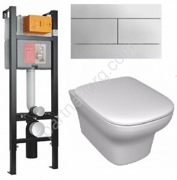 E21770RU-00 комплект инсталляция 40см с белой клавишей смыва и с унитазом подвесным Vox  и сидением с микролифтом Jacob Delafon E21770RU-00