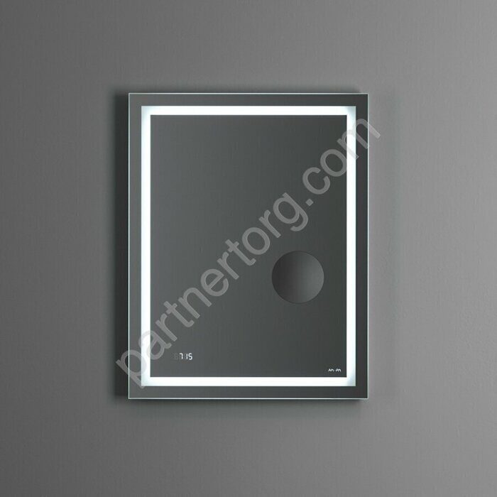 M91AMOX0553WG Gem, зеркало с контурной LED-подсветкой, встроенными часами и линзой, 55 см