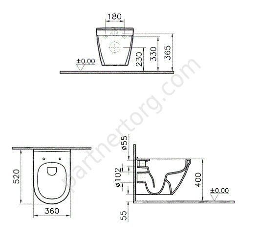 S50 Rim-Ex VitrA  подвесной унитаз безободковый 7740B003-0075