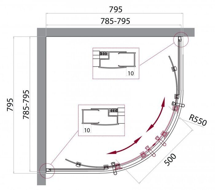 BelBagno UNO-195-R-2-80-C-Cr душевой уголок 80х80х195 см, дверь раздвижная, стекло прозрачное, профиль хром