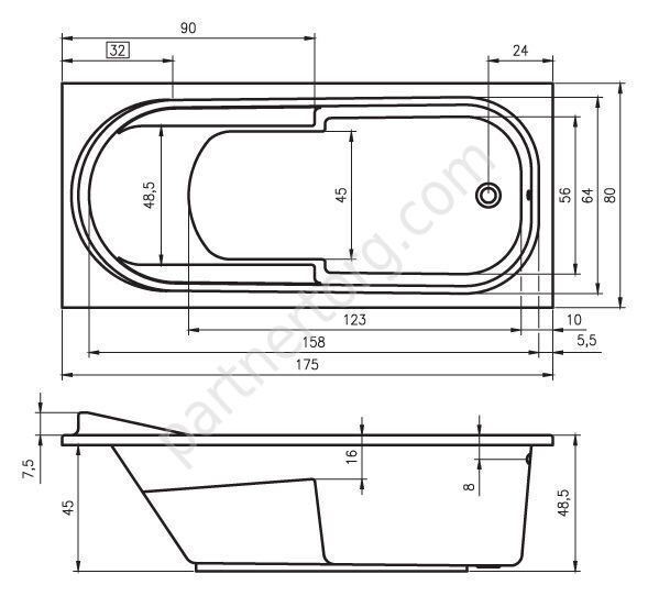 Колумбия прямоугольная акриловая ванна Riho 175х80см