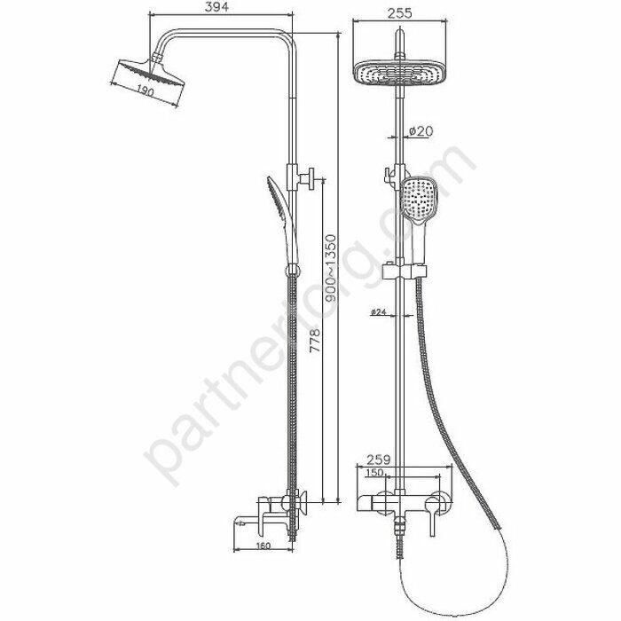 HB24805-7 душевая система с верхним душем, смесителем и ручной лейкой, черный хром Haiba