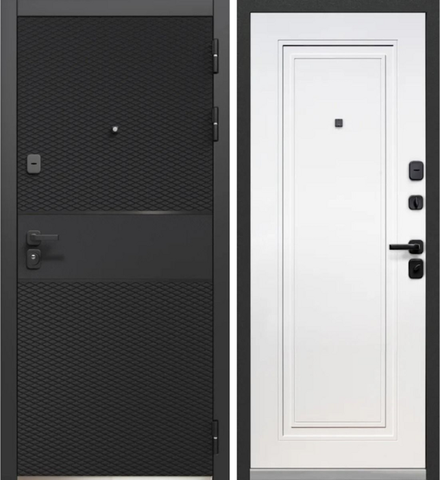 Luxor 2МДФ Карбон дверь входная  Черный карбон, вставка черный лакобель, Эмалит белый