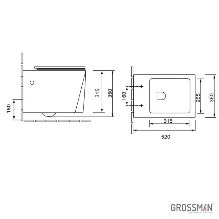Grossman GR-4481 подвесной безободковый унитаз белый с сидением