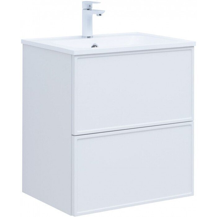 Арт 60 тумба белая матовая для ванной комнаты с раковиной-столешницей Арт 60 Aquanet