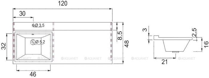 Ирис new 60 тумба подвесная белая для ванной комнаты с раковиной-столешницей над стиральной машиной Персона 120 левая Aquanet