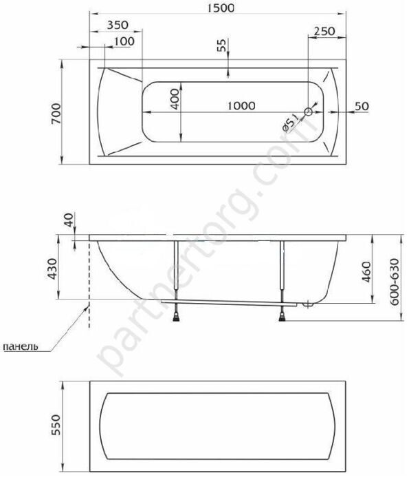 Модерн ванна акриловая 150х70 см MarkaOne
