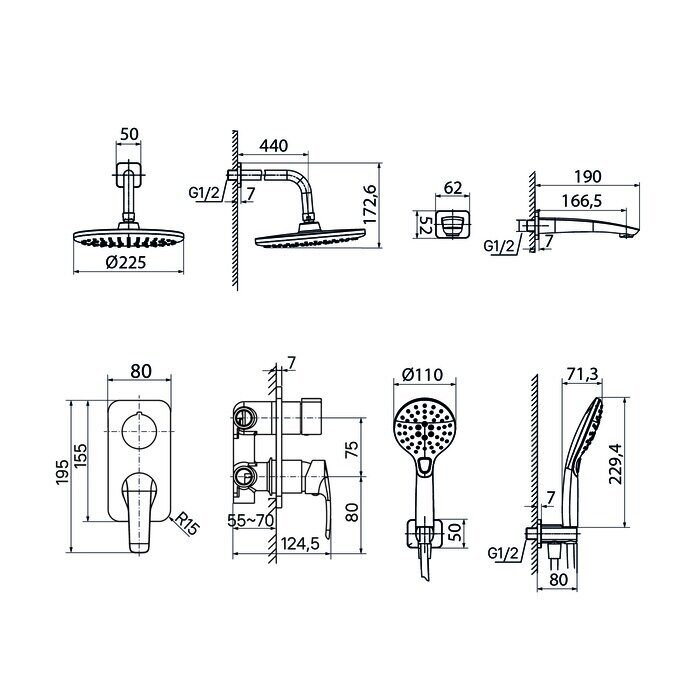 Ray Iddis встраиваемая душевая система с тропическим душем белая RAYWT03i68