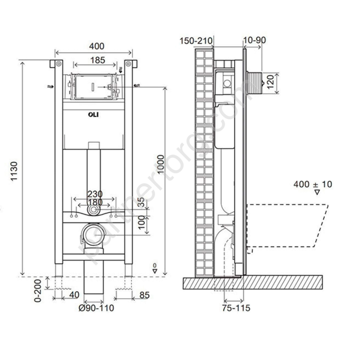 Инсталляция для подвесного унитаза узкая, 40см Oli Expert Total Black