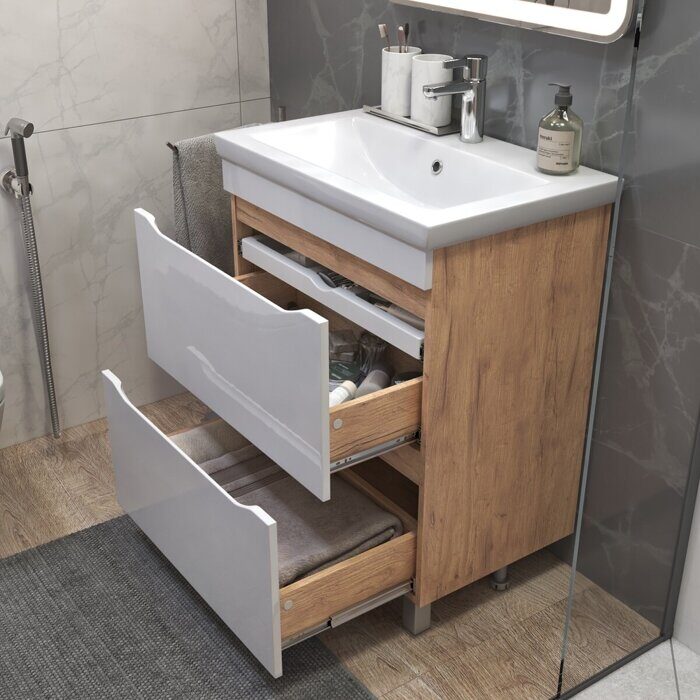 Grani 700-0-2 тумба дуб золотой для ванной комнаты с умывальником Como 70