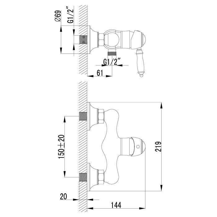 Villa LM4803B, смеситель для ванны и душа, с однофункциональной лейкой, бронза-белый Lemark
