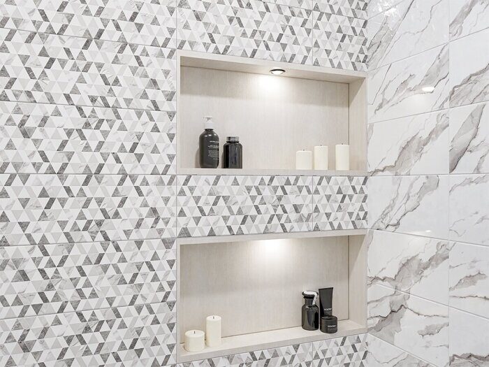 Polar Night настенная плитка серо-белая полуматовая декофон 20х50см Azori