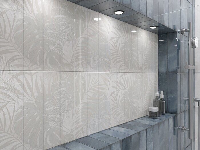 Bricks декор бежевый глянцевый sugar-эффект листья 31х63см Azori