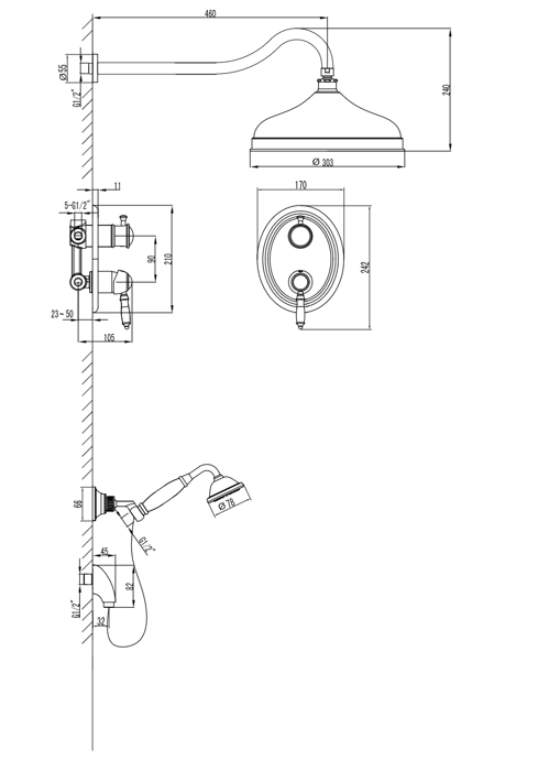 Villa LM4829B душевая система скрытого монтажа с тропическим душем, без излива, бронза-белый Lemark