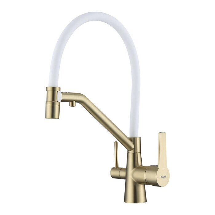 Raglo R80.62.03 смеситель для кухни со съемным изливом на магните и подключением фильтра питьевой воды, сатин золотой