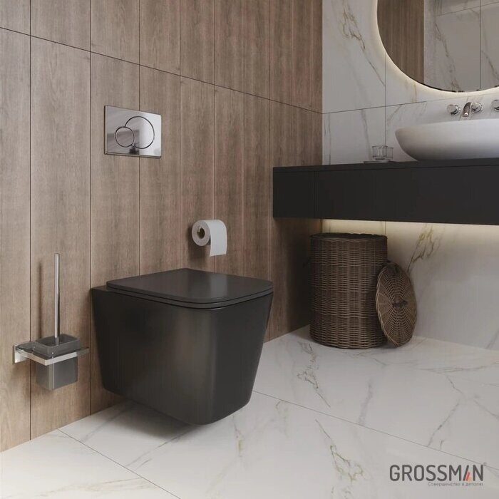 Grossman GR-4441BMS подвесной безободковый унитаз черный матовый с сидением