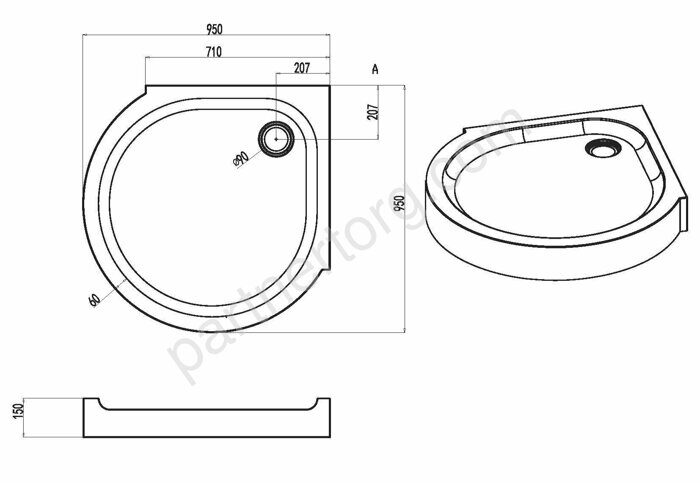 W83T-333-095W Like Round 95 Поддон для душ. Ограждения  95x95, белый акрил